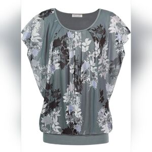 Floral Print Women's Top - Gray and Black